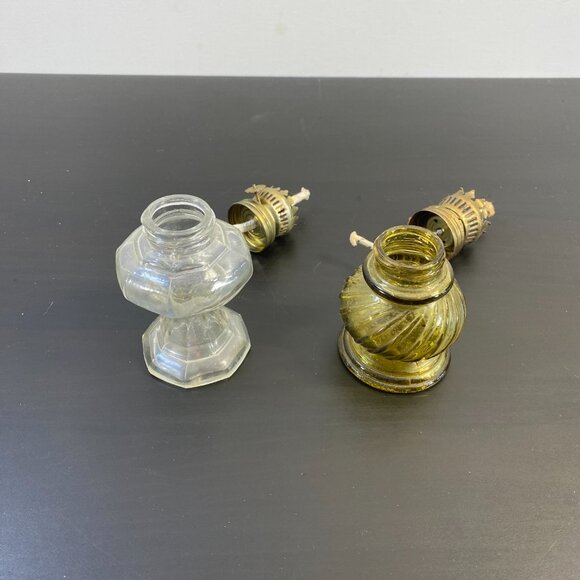 Vintage Glass Oil Lamps, Set of Two, Ribbon and Dot, Classic Lantern with Wick. - Picture 2 of 10